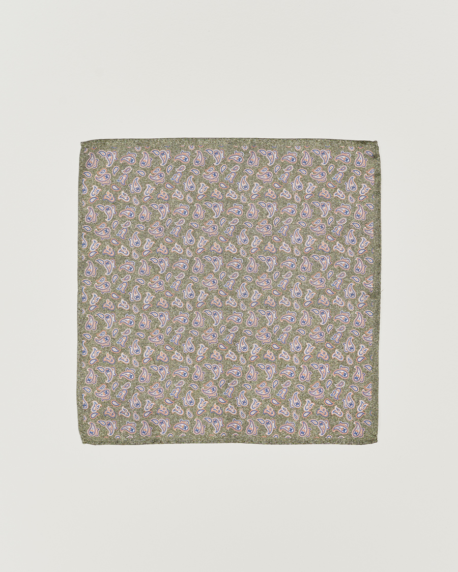 Heren | Pochets | Amanda Christensen | Silk Oxford Printed Paisley Pocket Square Green