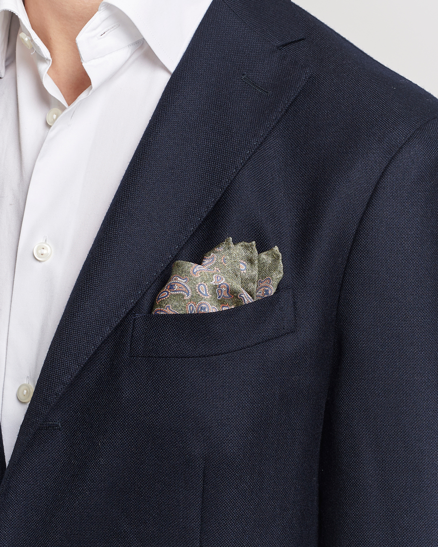 Heren | Pochets | Amanda Christensen | Silk Oxford Printed Paisley Pocket Square Green