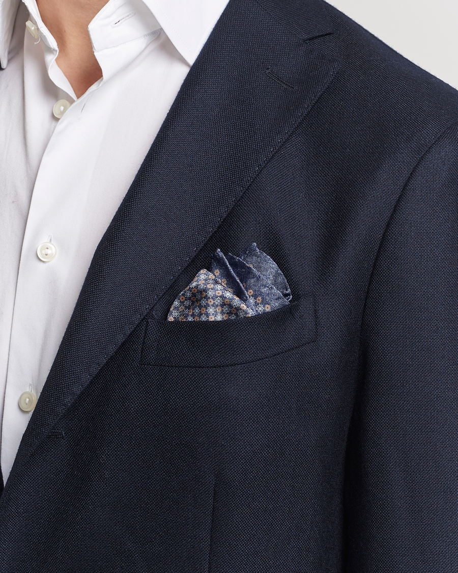 Men | Pocket Squares | Amanda Christensen | Silk Oxford Printed Flower Pocket Square Navy