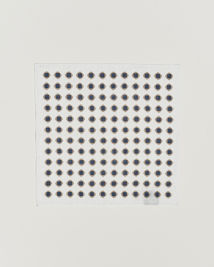 Heren | Pochets | Amanda Christensen | Linen Printed Medallion Pocket Square White