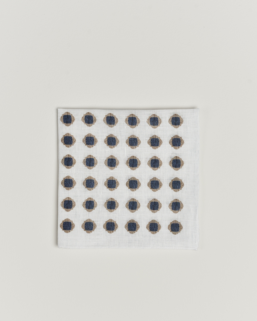 Heren | Pochets | Amanda Christensen | Linen Printed Medallion Pocket Square White