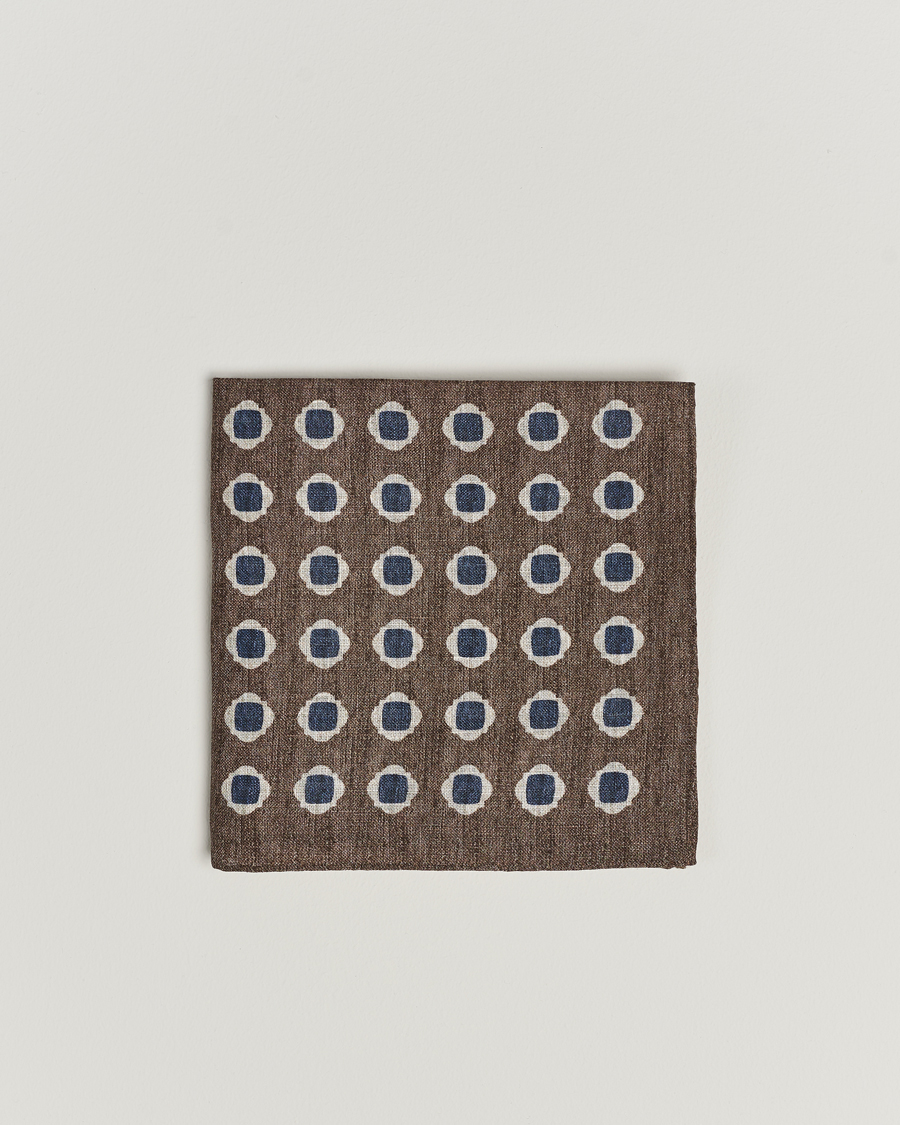 Heren | Pochets | Amanda Christensen | Linen Printed Medallion Pocket Square Brown