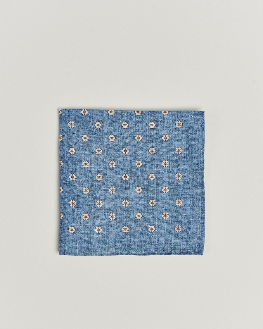 Heren | Pochets | Amanda Christensen | Linen Printed Flower Pocket Square Blue