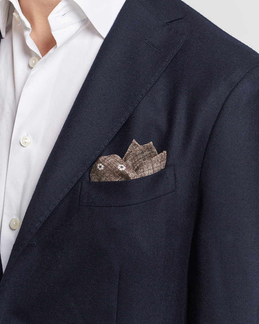 Men | Smart Casual | Amanda Christensen | Linen Printed Flower Pocket Square Beige