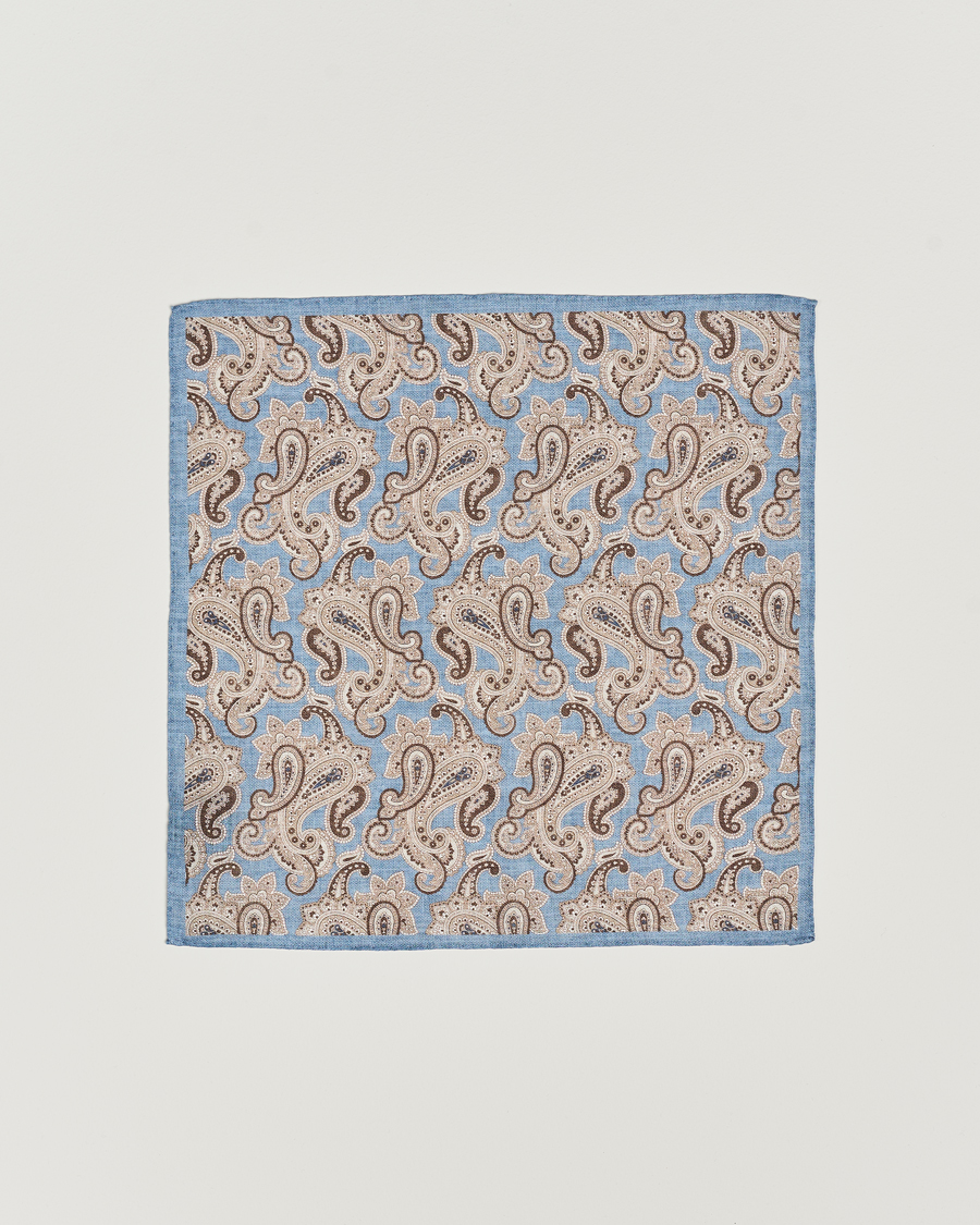 Heren | Pochets | Amanda Christensen | Linen Printed Large Paisley Pocket Square Blue