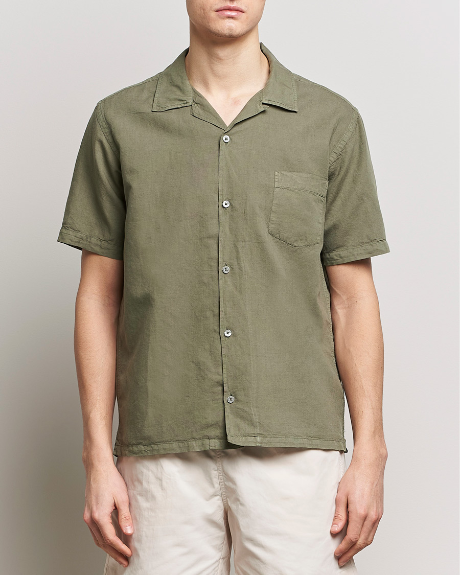 Heren | Overhemden | Colorful Standard | Cotton/Linen Short Sleeve Shirt Dusty Olive