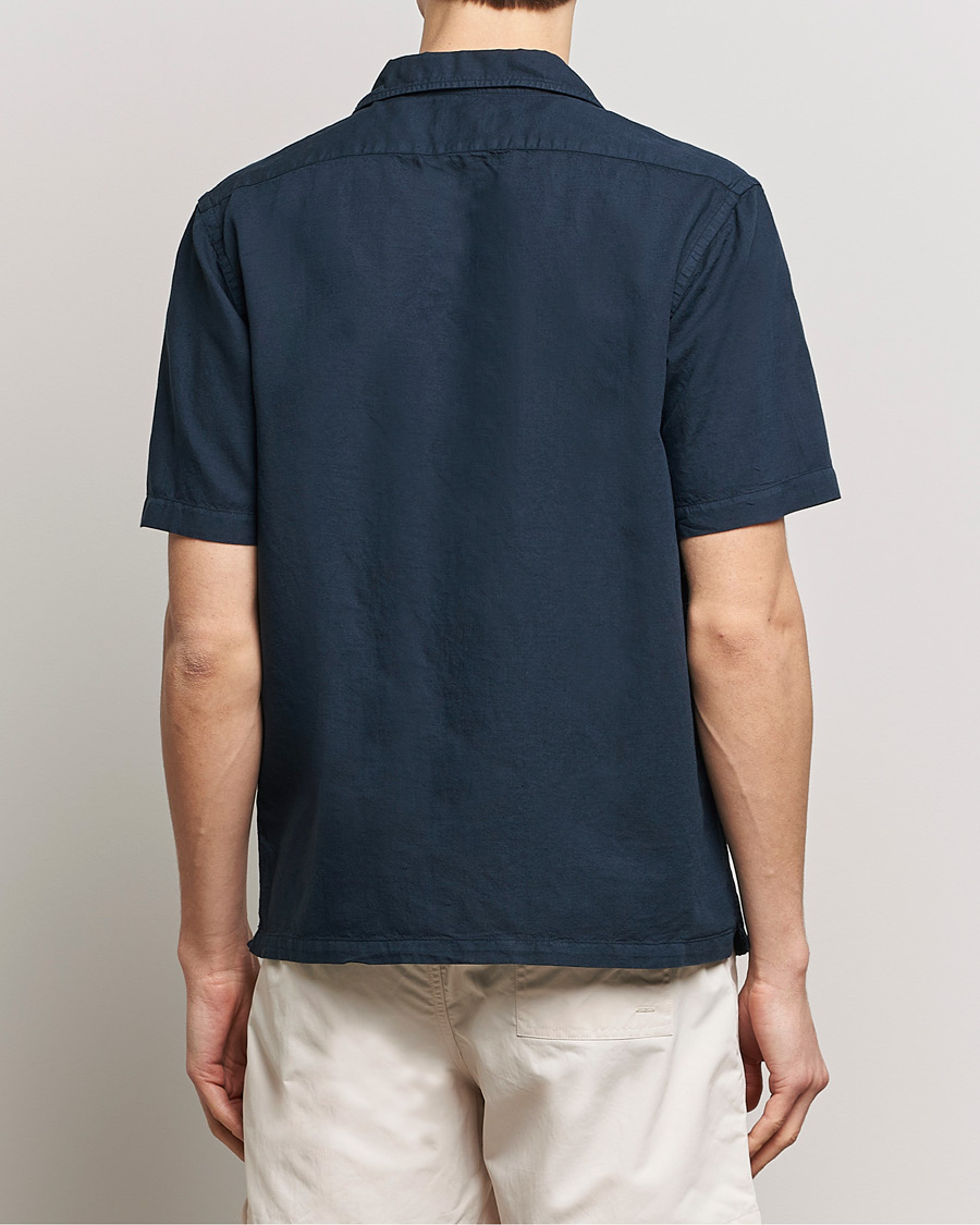 Heren | Overhemden | Colorful Standard | Cotton/Linen Short Sleeve Shirt Navy Blue