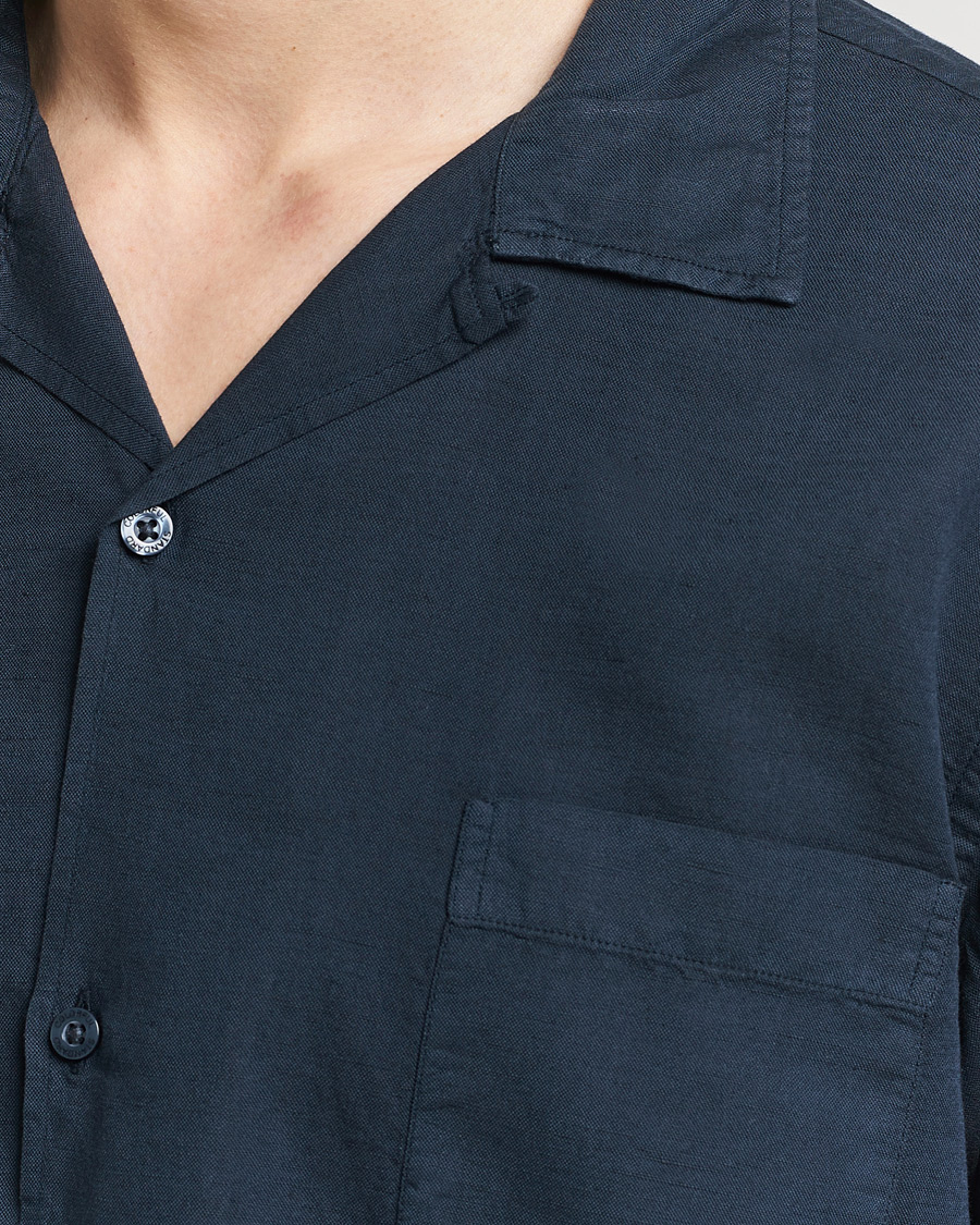 Heren | Overhemden | Colorful Standard | Cotton/Linen Short Sleeve Shirt Navy Blue