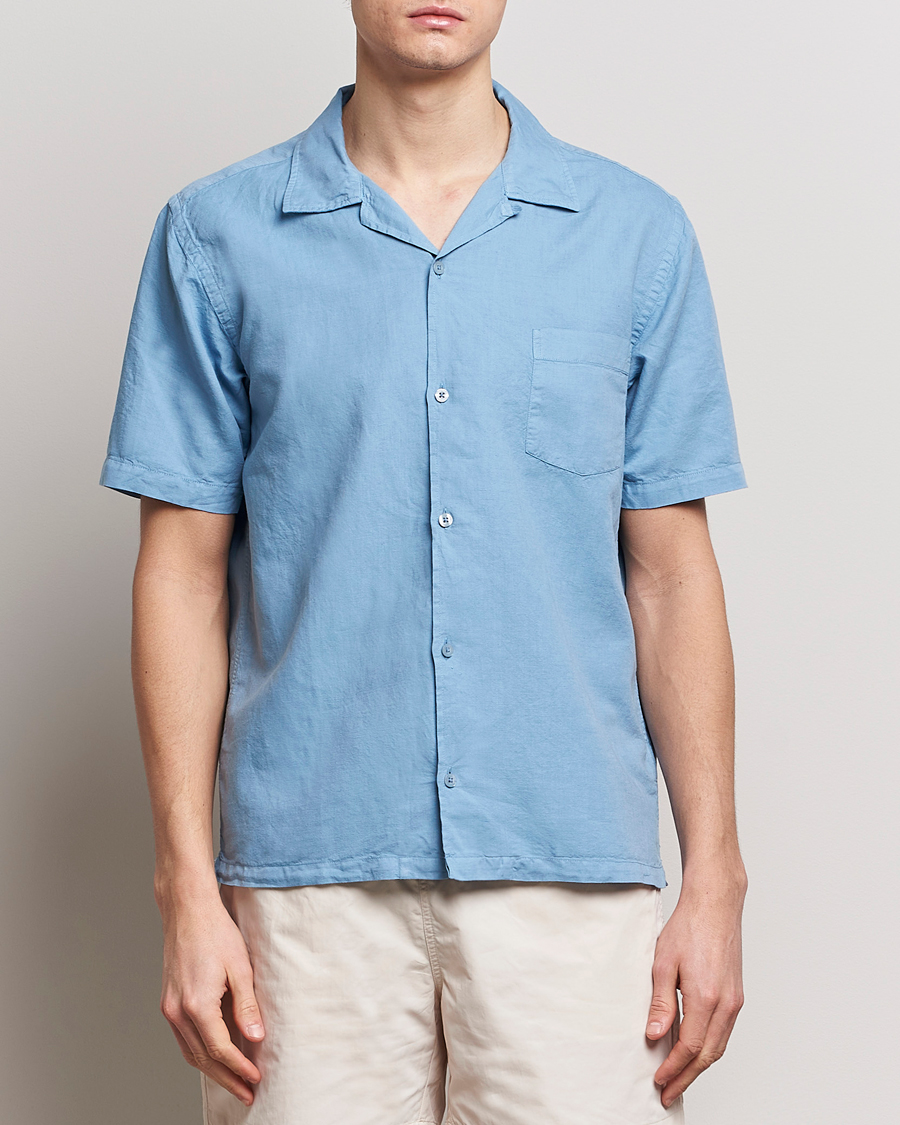 Heren | Overhemden | Colorful Standard | Cotton/Linen Short Sleeve Shirt Seaside Blue