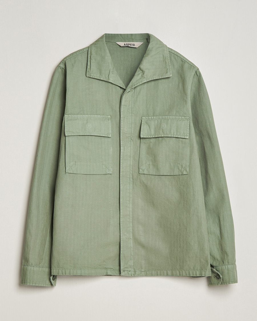 Heren | Jassen | Aspesi | Cotton Herringbone Shirt Jacket Sage
