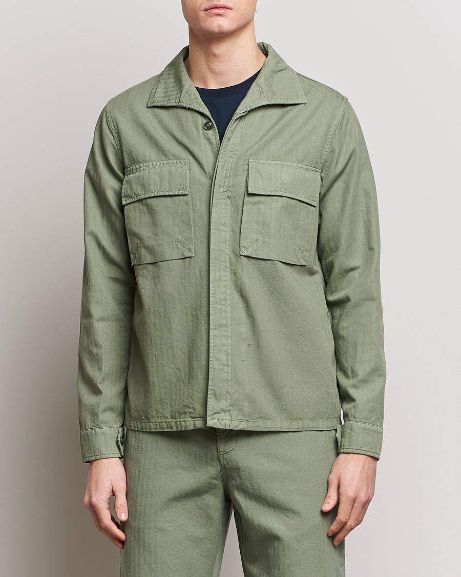 Heren | Italian Department | Aspesi | Cotton Herringbone Shirt Jacket Sage