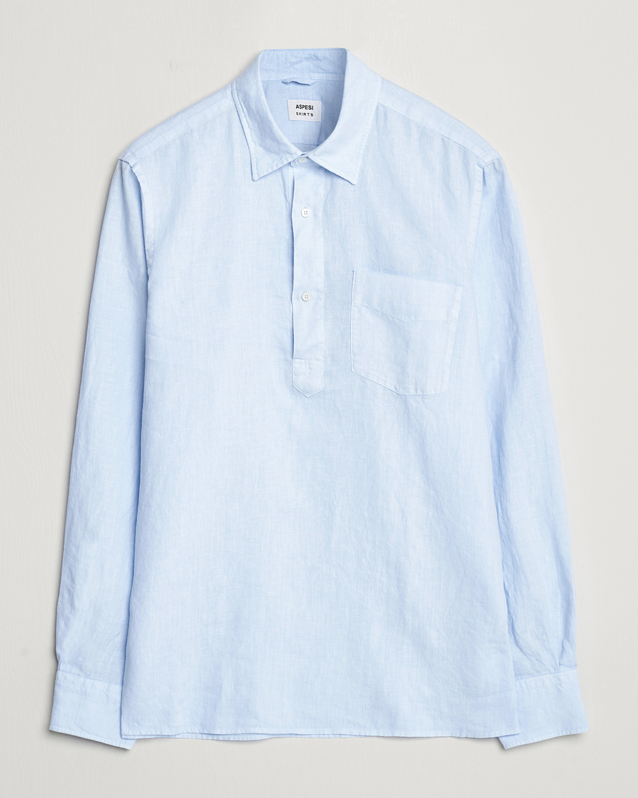 Heren | Overhemden | Aspesi | Linen Popover Shirt Light Blue