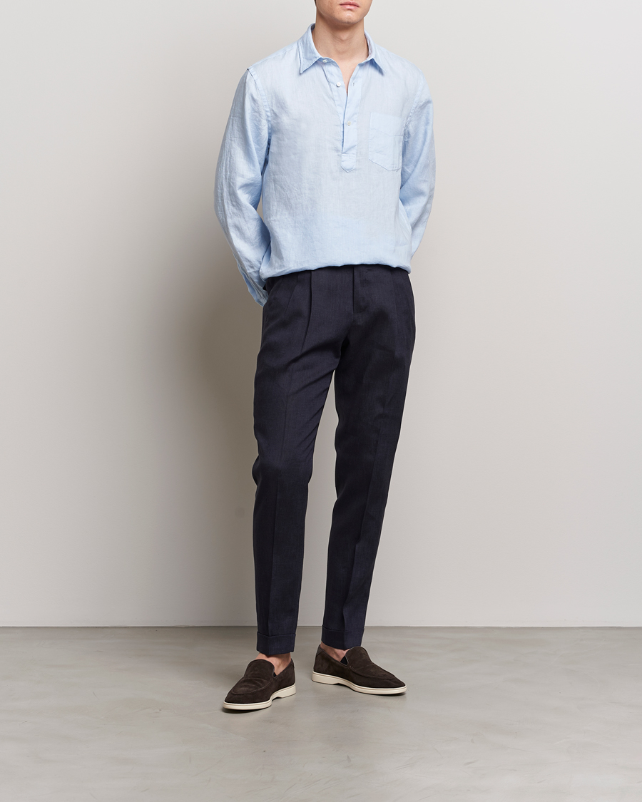 Heren | Overhemden | Aspesi | Linen Popover Shirt Light Blue