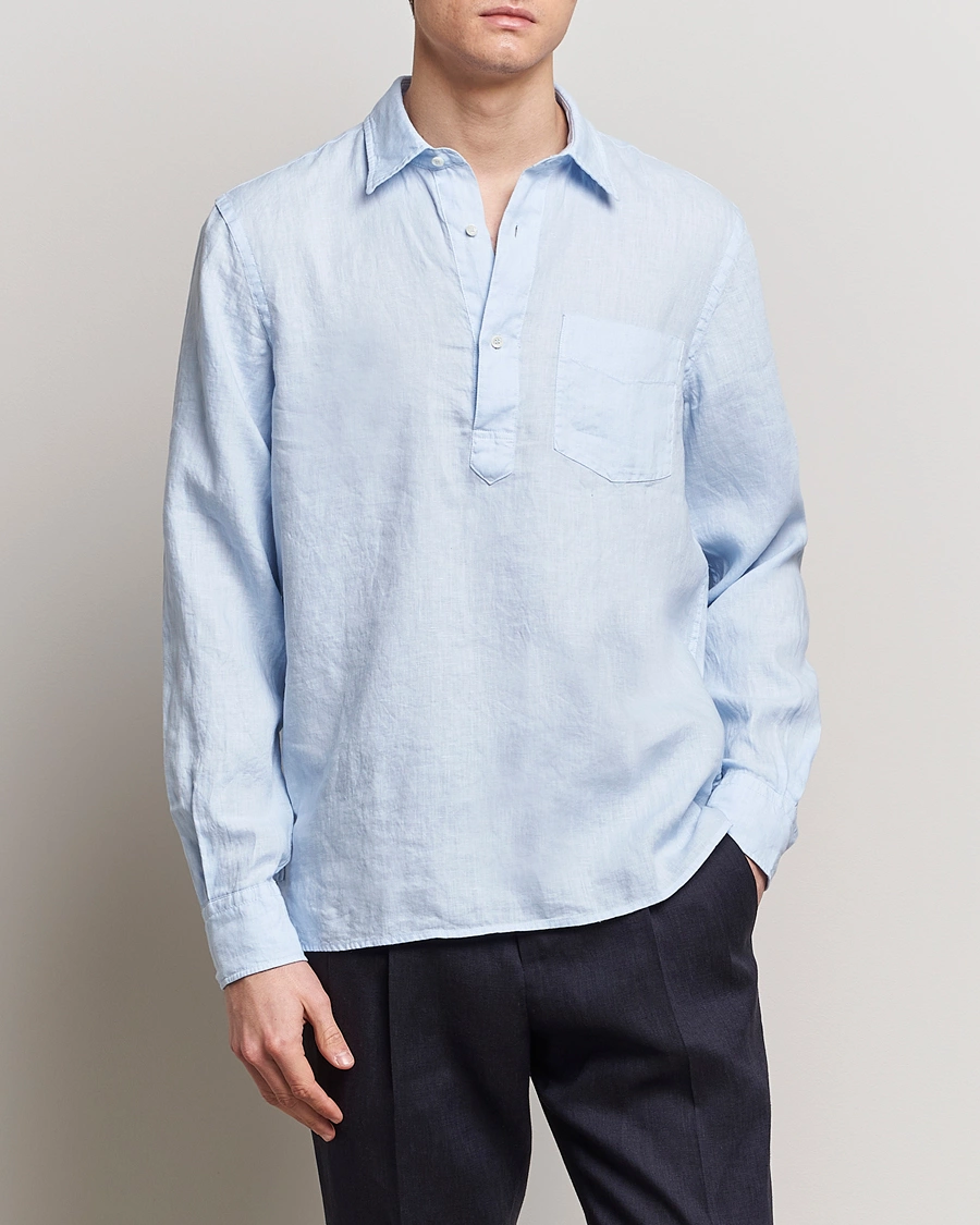 Heren | Casual | Aspesi | Linen Popover Shirt Light Blue