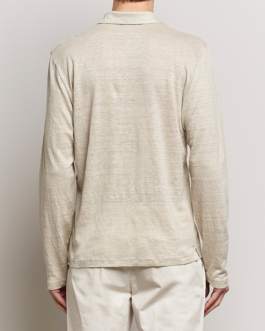 Heren | Truien | Gran Sasso | Washed Linen Long Sleeve Polo Beige Melange