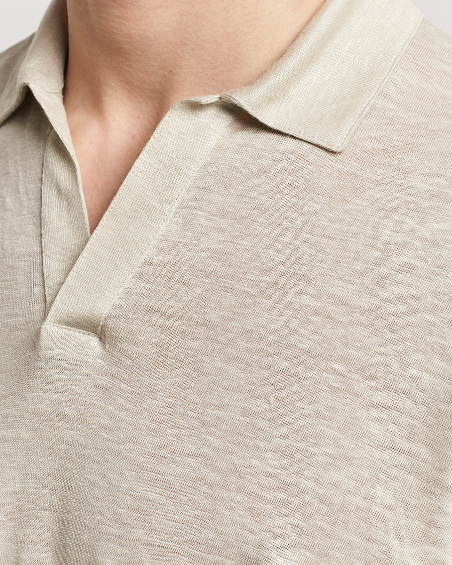 Heren | Truien | Gran Sasso | Washed Linen Long Sleeve Polo Beige Melange