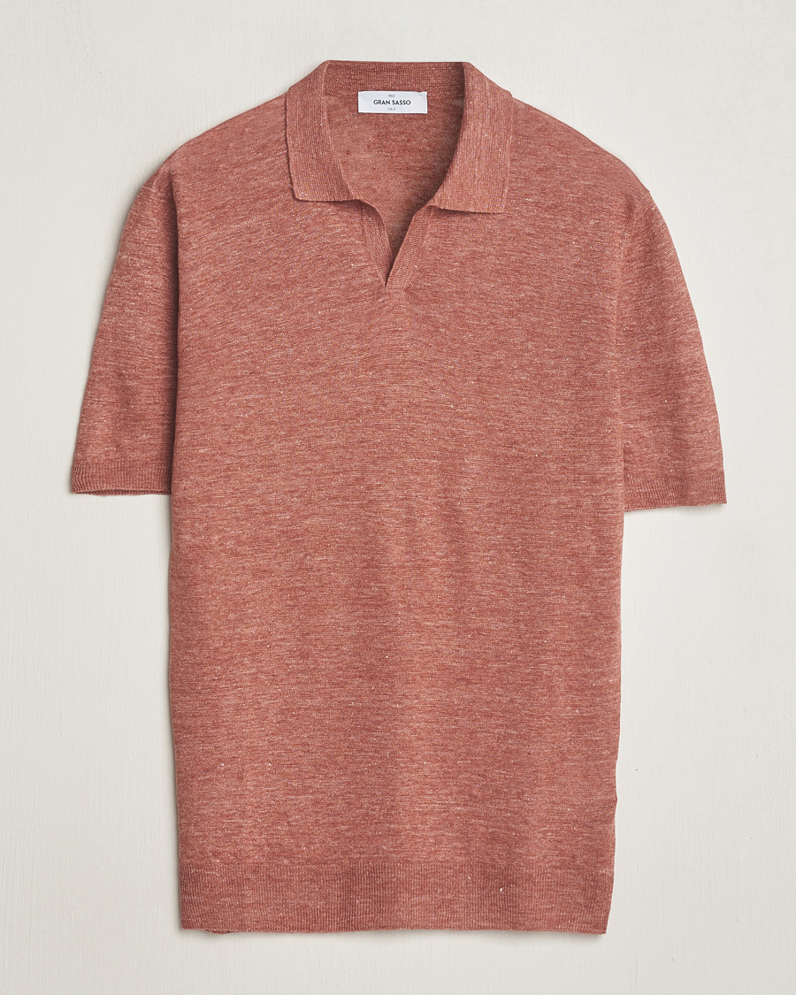 Heren | Polo's | Gran Sasso | Knitted Linen Polo Rust Melange