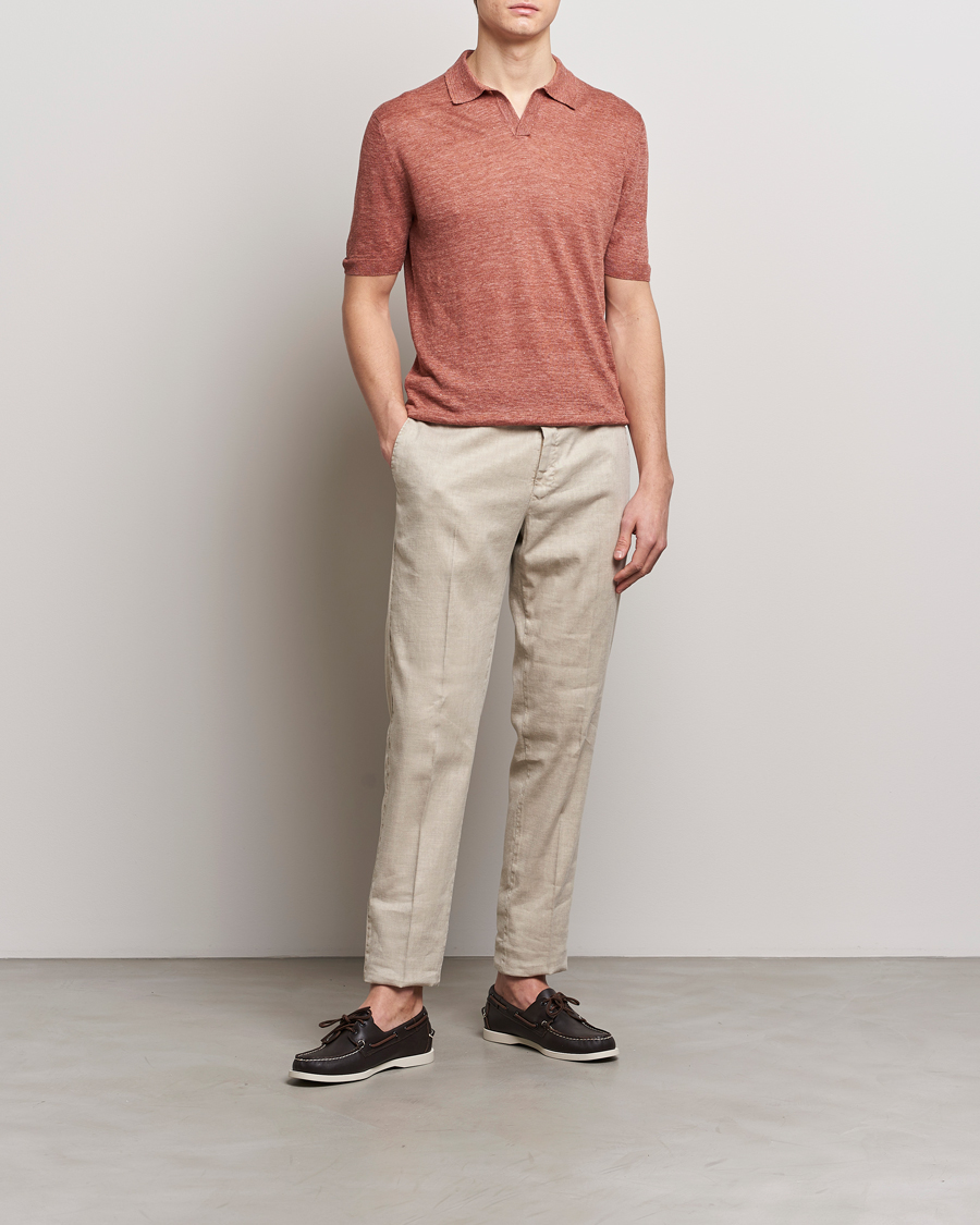 Heren | Polo's | Gran Sasso | Knitted Linen Polo Rust Melange