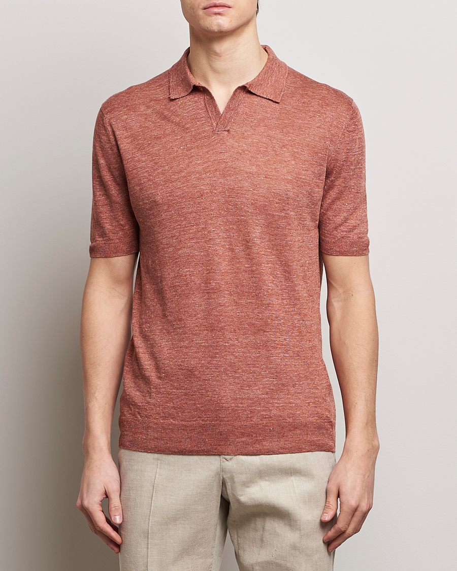 Heren | Afdelingen | Gran Sasso | Knitted Linen Polo Rust Melange