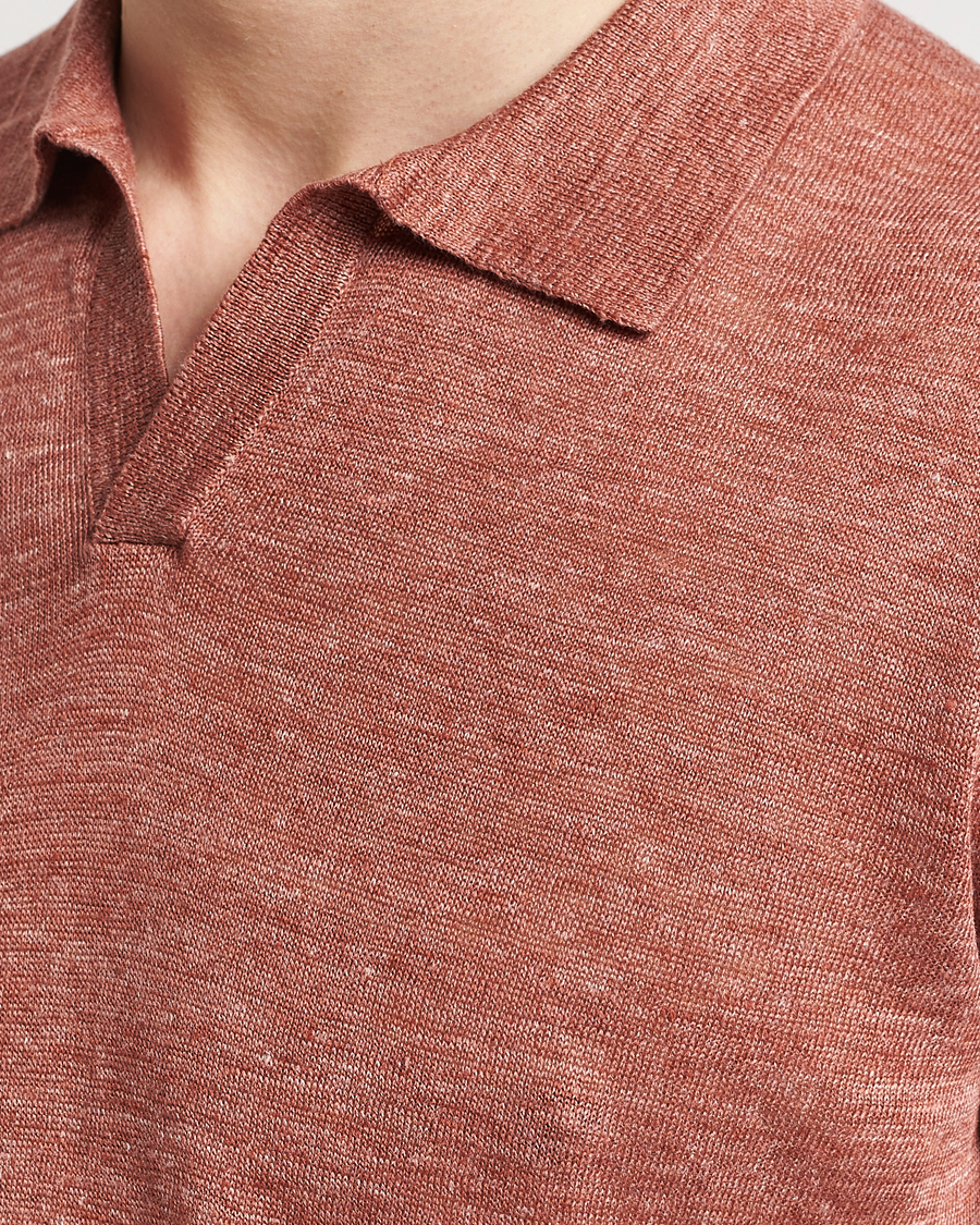Heren | Polo's | Gran Sasso | Knitted Linen Polo Rust Melange