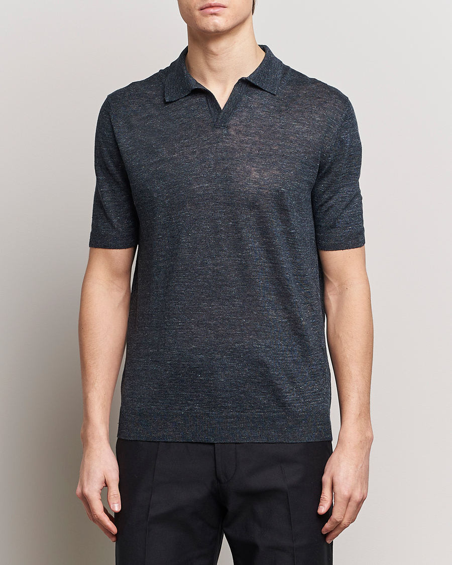 Heren | Poloshirts met korte mouwen | Gran Sasso | Knitted Linen Polo Navy
