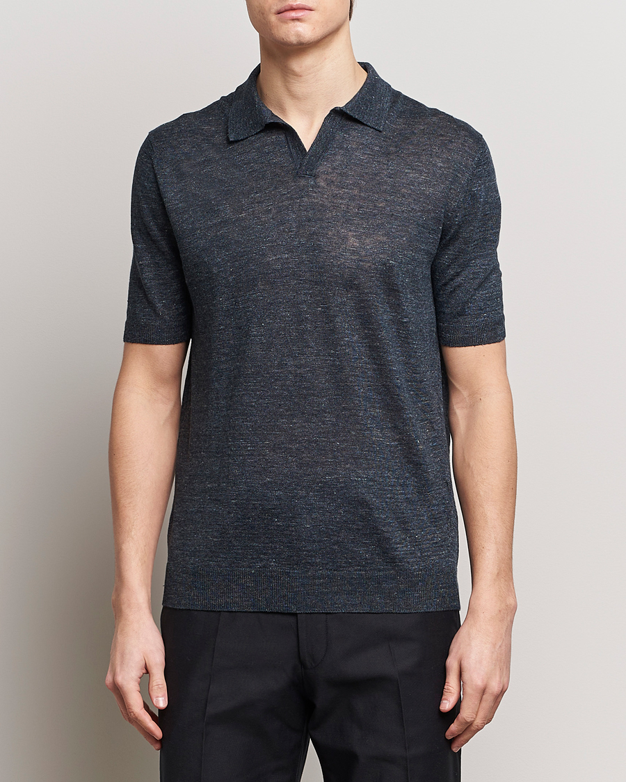 Heren | Italian Department | Gran Sasso | Knitted Linen Polo Navy