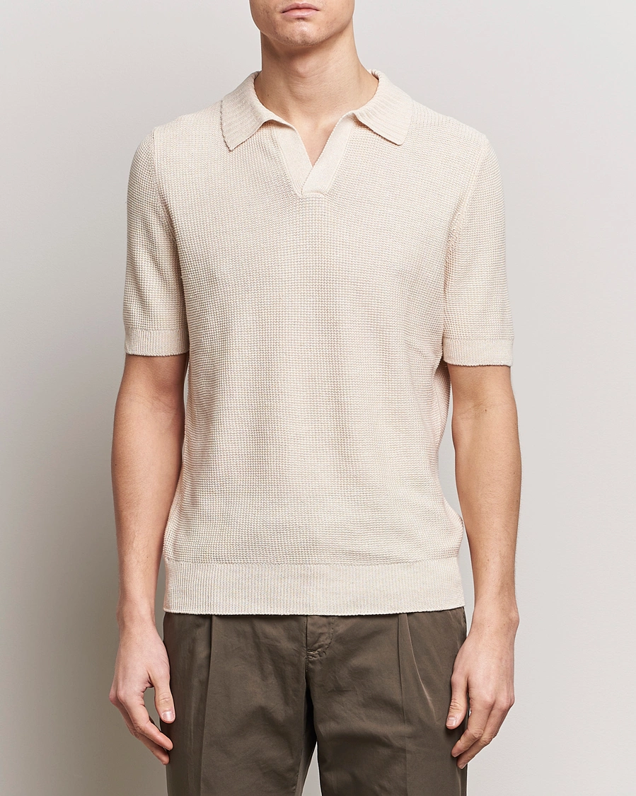 Heren | Poloshirts met korte mouwen | Gran Sasso | Linen/Cotton Open Collar Polo Cream