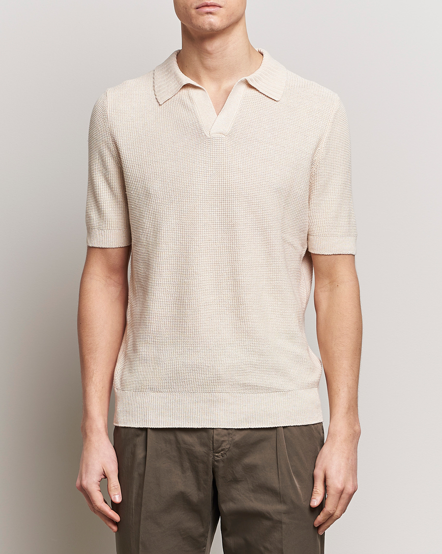 Heren | Kleding | Gran Sasso | Linen/Cotton Open Collar Polo Cream