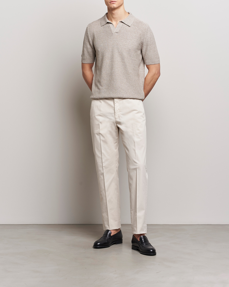 Heren | Polo's | Gran Sasso | Linen/Cotton Open Collar Polo Beige Melange