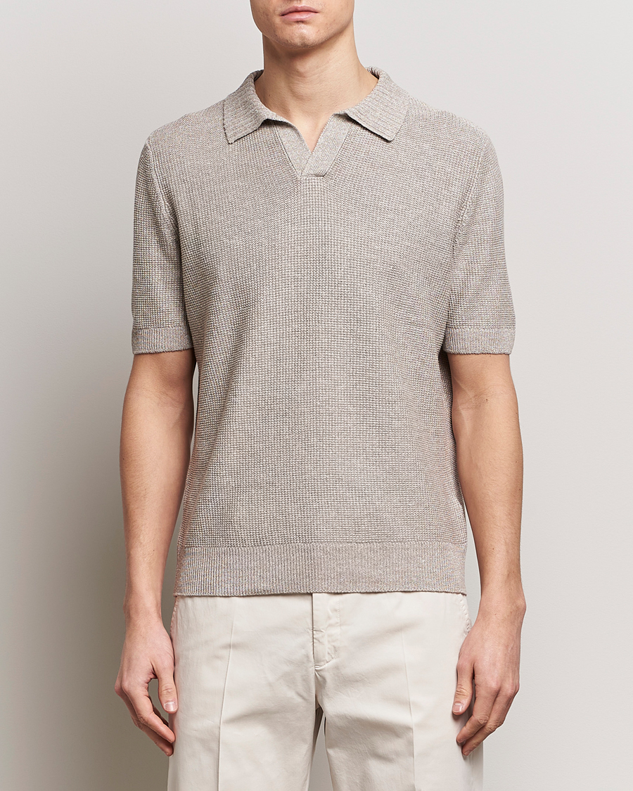 Heren | Afdelingen | Gran Sasso | Linen/Cotton Open Collar Polo Beige Melange