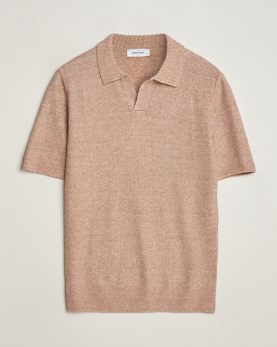 Heren | Polo's | Gran Sasso | Linen/Cotton Open Collar Polo Rust Melange