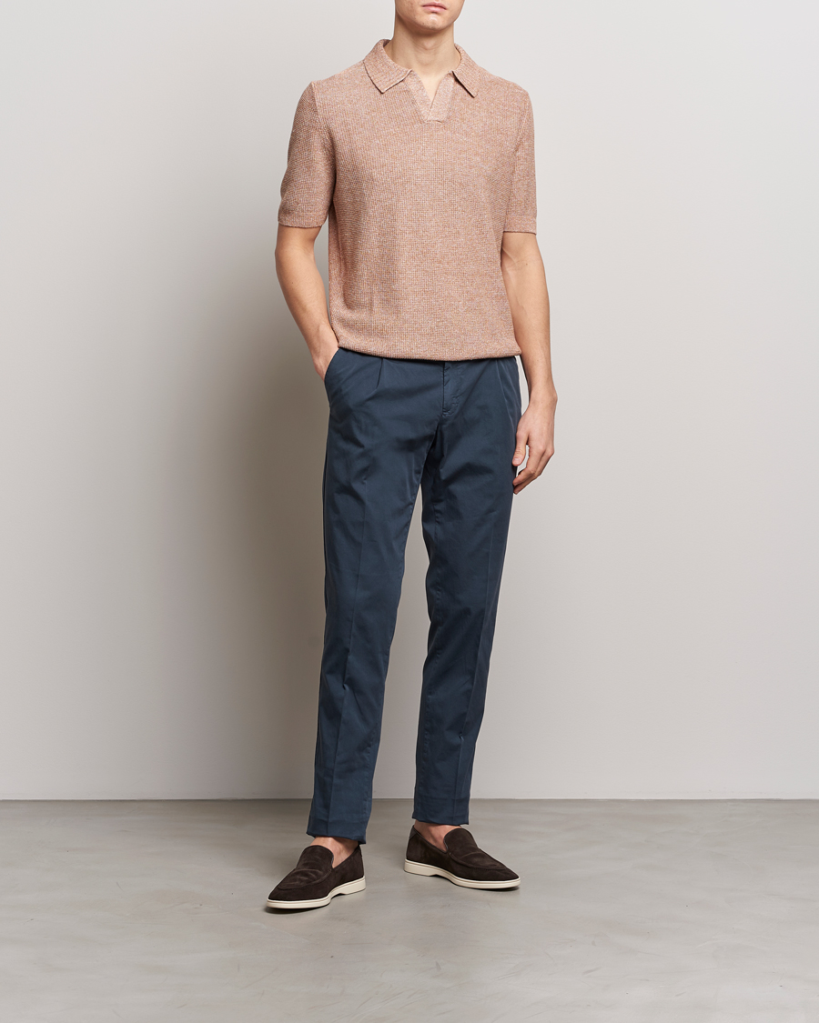 Heren | Polo's | Gran Sasso | Linen/Cotton Open Collar Polo Rust Melange