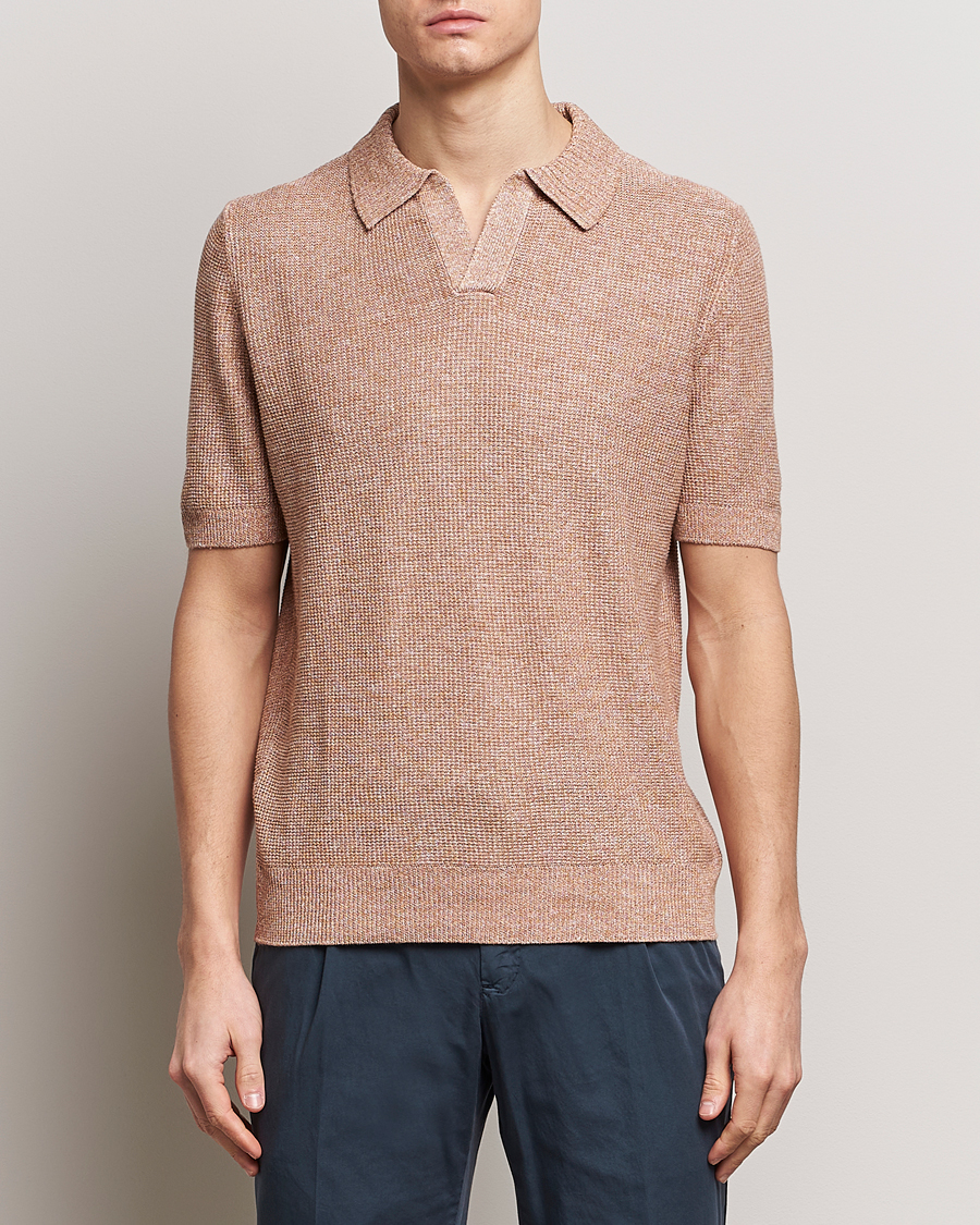 Heren | Afdelingen | Gran Sasso | Linen/Cotton Open Collar Polo Rust Melange