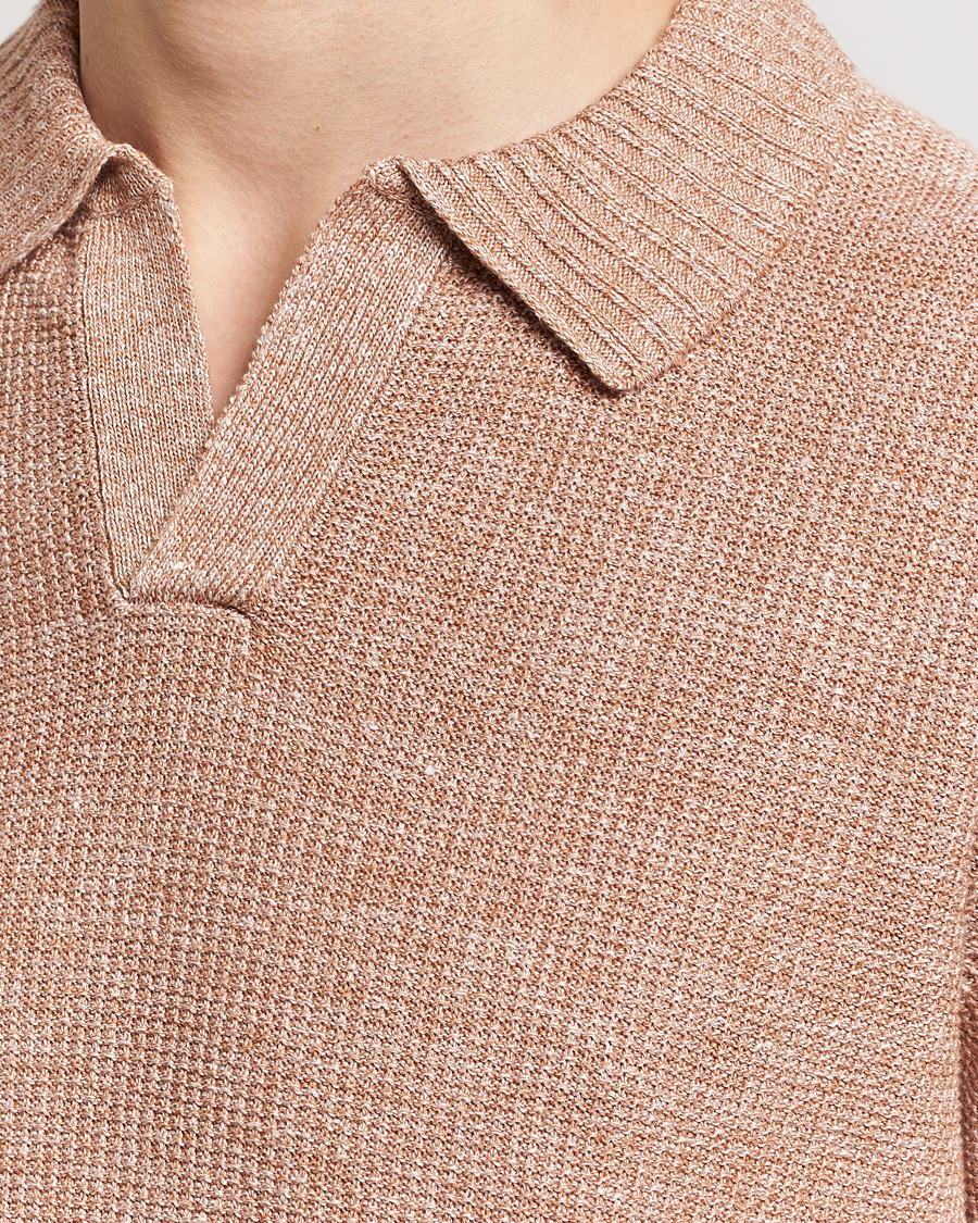 Heren | Polo's | Gran Sasso | Linen/Cotton Open Collar Polo Rust Melange