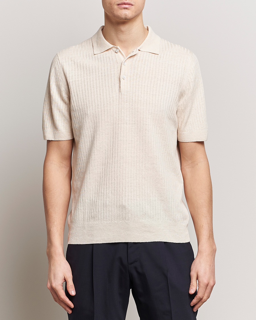 Heren | Poloshirts met korte mouwen | Gran Sasso | Linen/Cotton Structured Polo Cream
