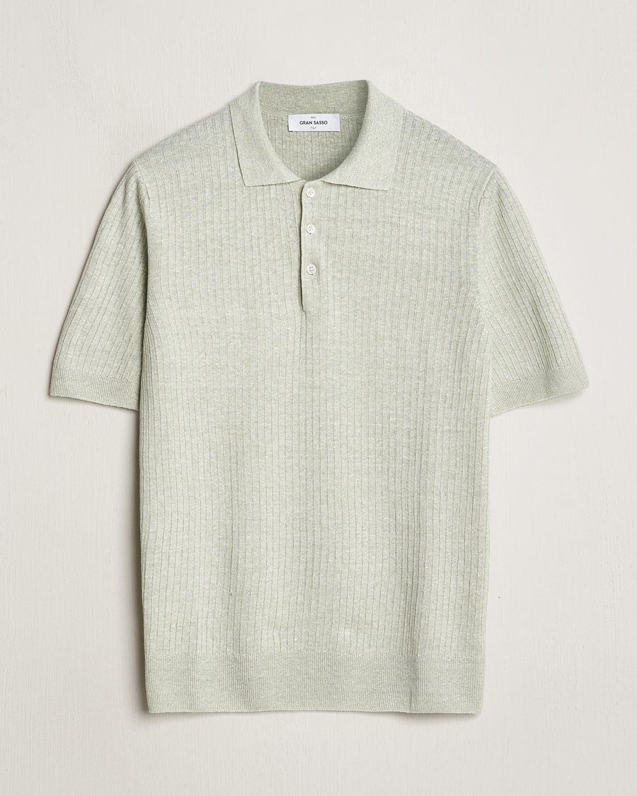 Heren | Polo's | Gran Sasso | Linen/Cotton Structured Polo Light Green