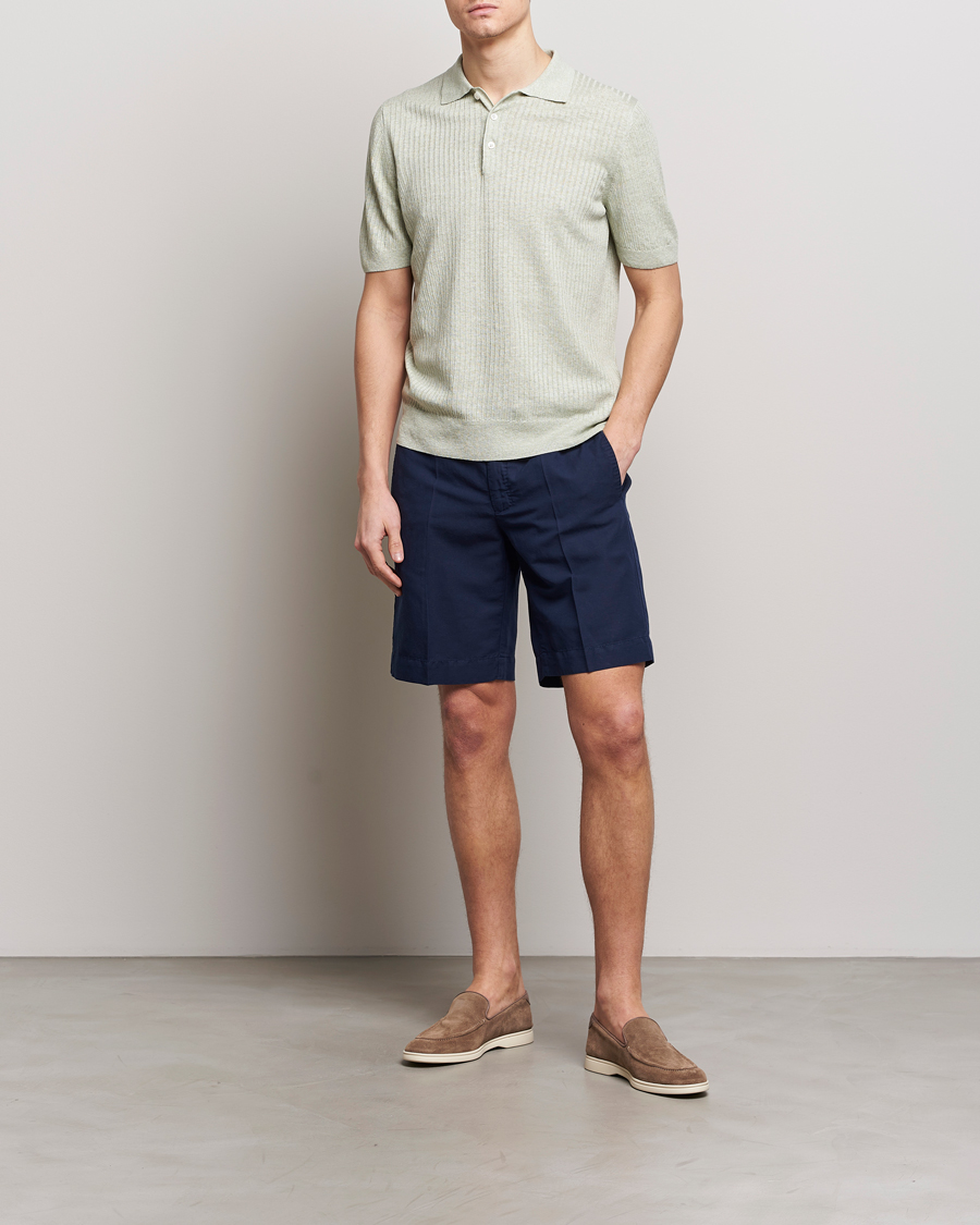 Heren | Polo's | Gran Sasso | Linen/Cotton Structured Polo Light Green