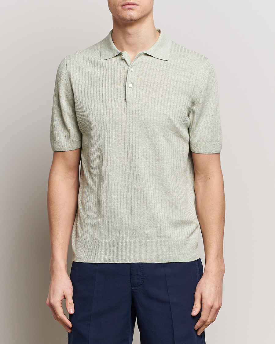 Heren | Gran Sasso | Gran Sasso | Linen/Cotton Structured Polo Light Green