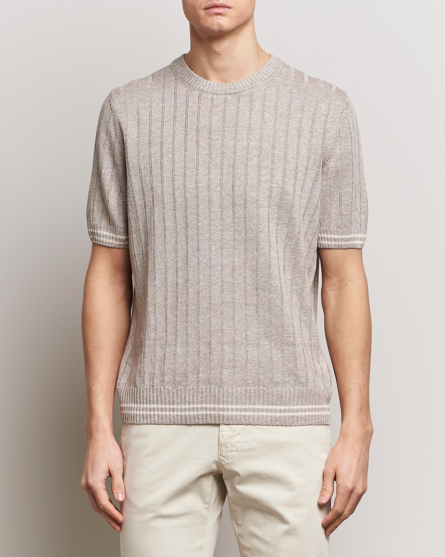 Heren | Italian Department | Gran Sasso | Linen/Cotton Structured T-Shirt Beige Melange