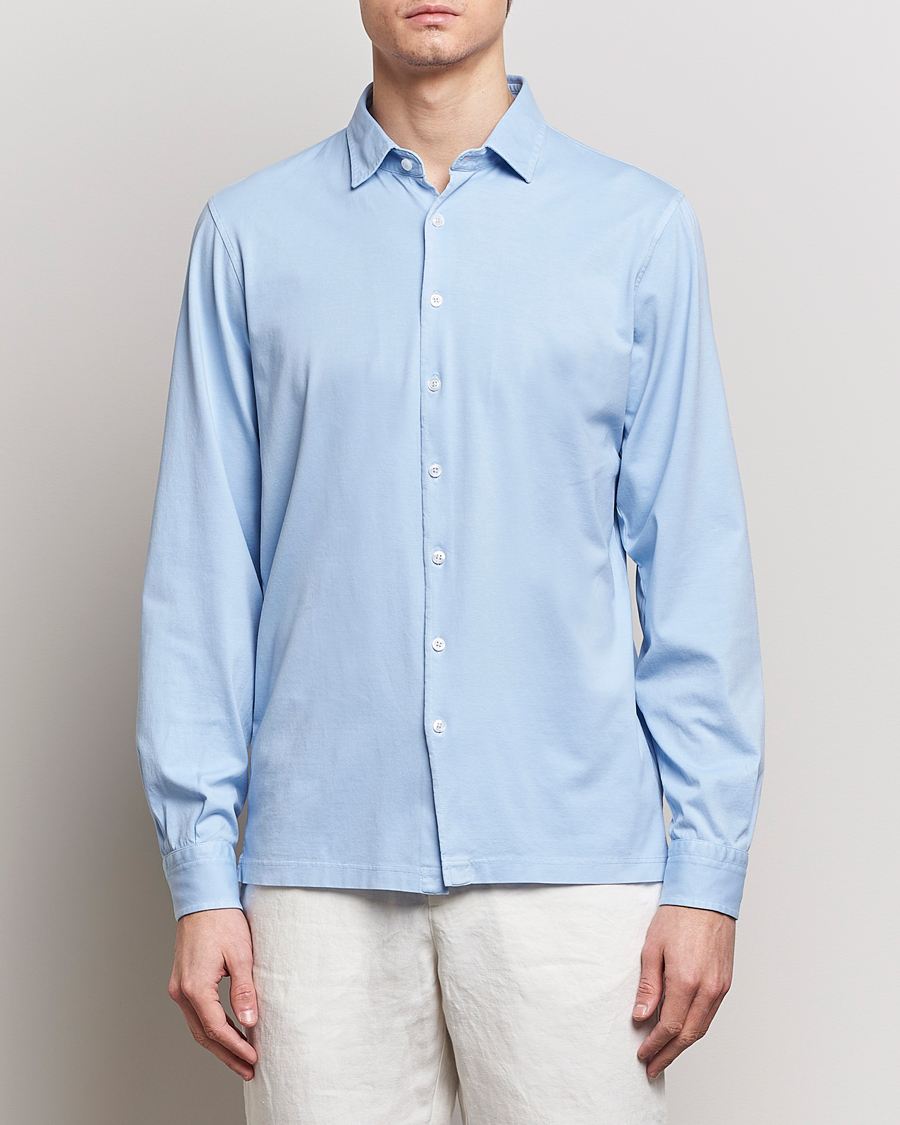 Heren | Overhemden | Gran Sasso | Washed Cotton Jersey Shirt Light Blue