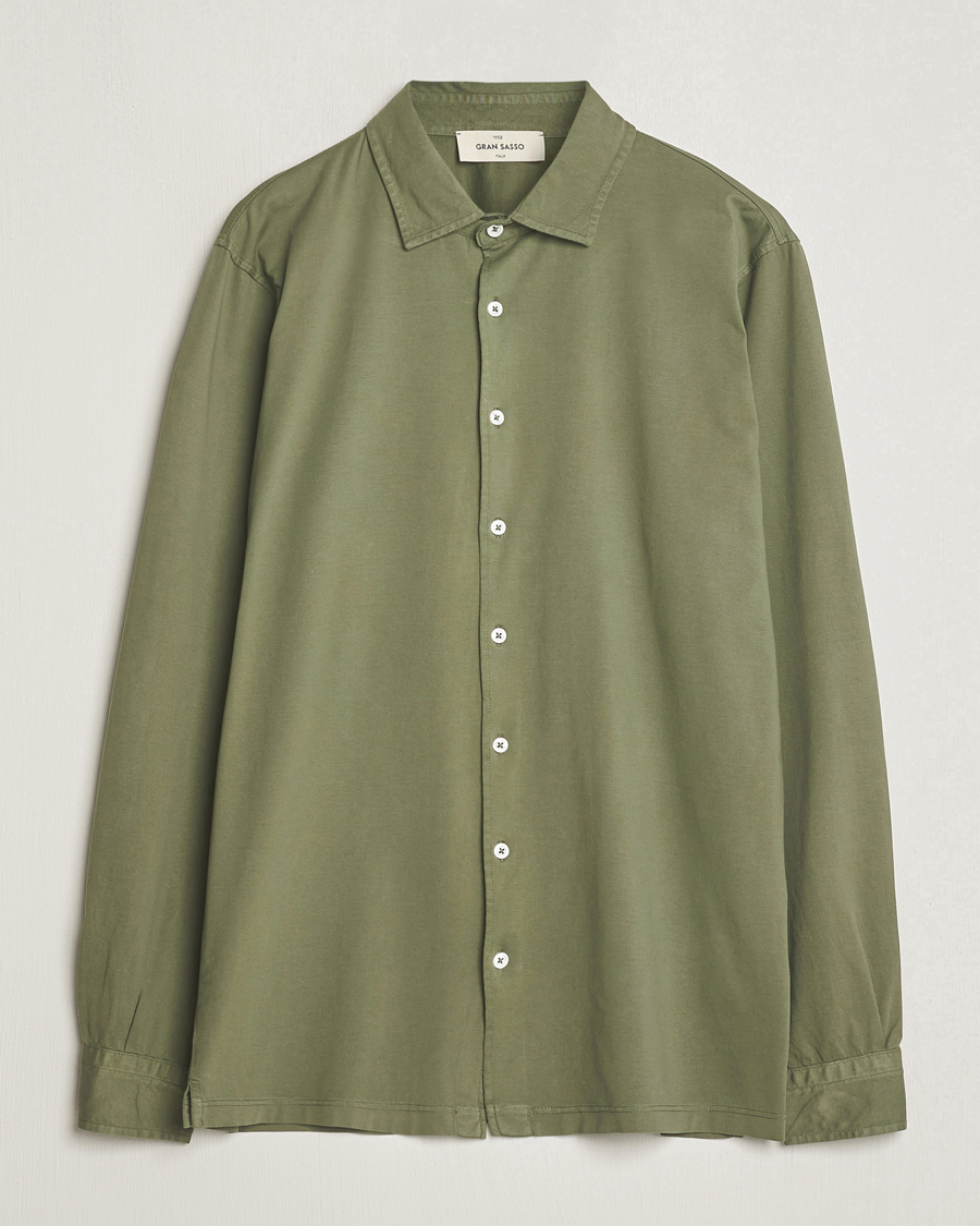 Heren | Overhemden | Gran Sasso | Washed Cotton Jersey Shirt Green