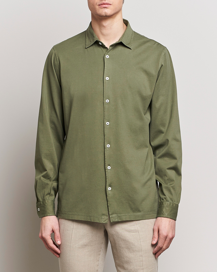 Heren | Overhemden | Gran Sasso | Washed Cotton Jersey Shirt Green