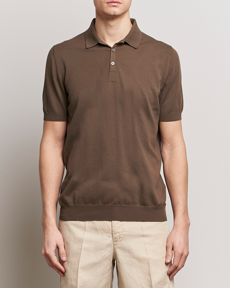 Heren |  | Gran Sasso | Cotton Knitted Polo Dark Brown