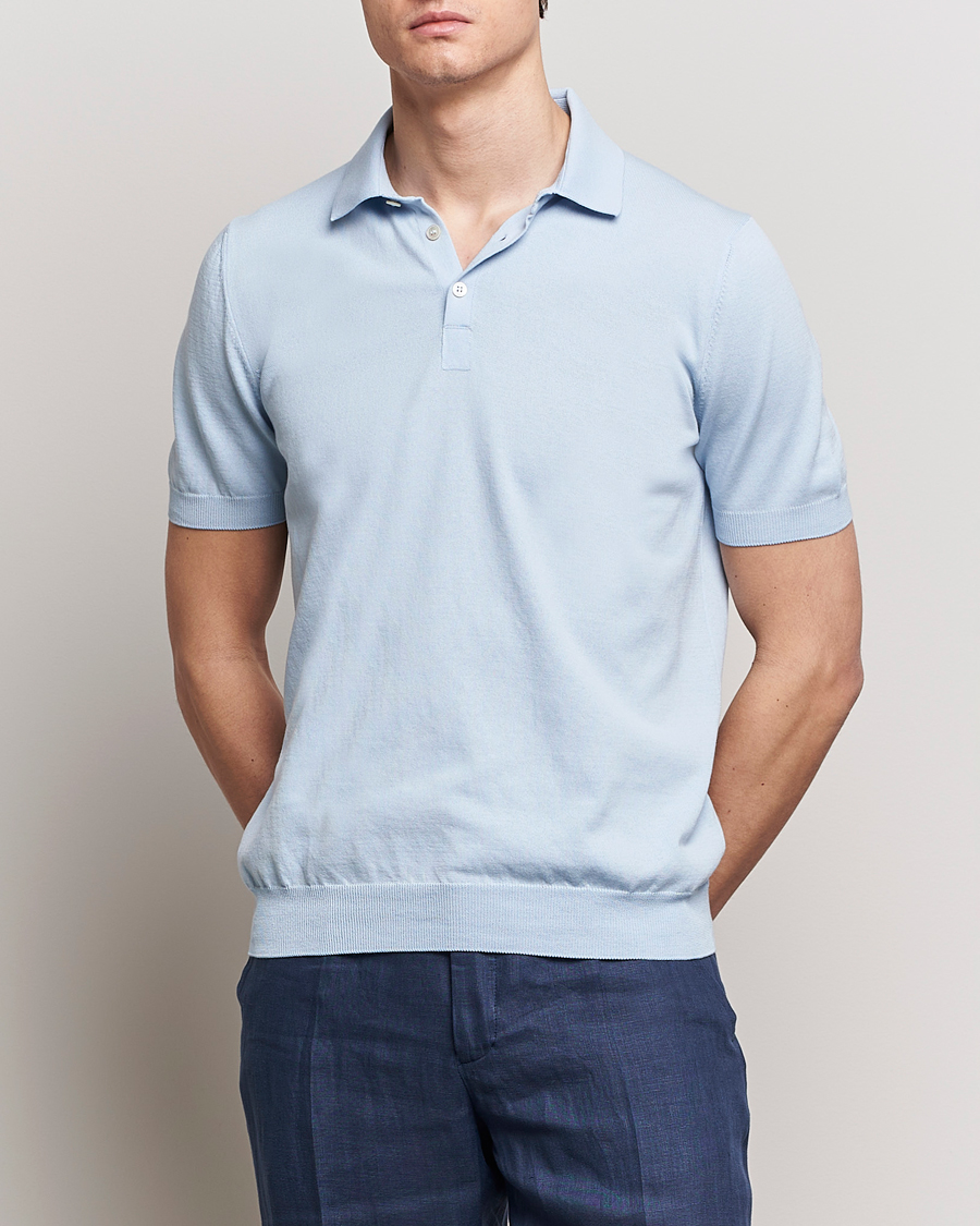 Heren | Gran Sasso | Gran Sasso | Cotton Knitted Polo Light Blue