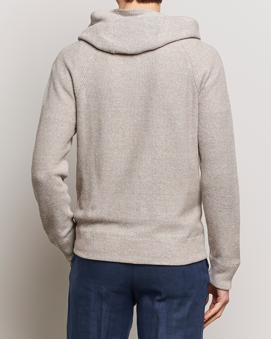 Heren | Truien | Gran Sasso | Linen/Cotton Knitted Hooded Full Zip Beige Melange