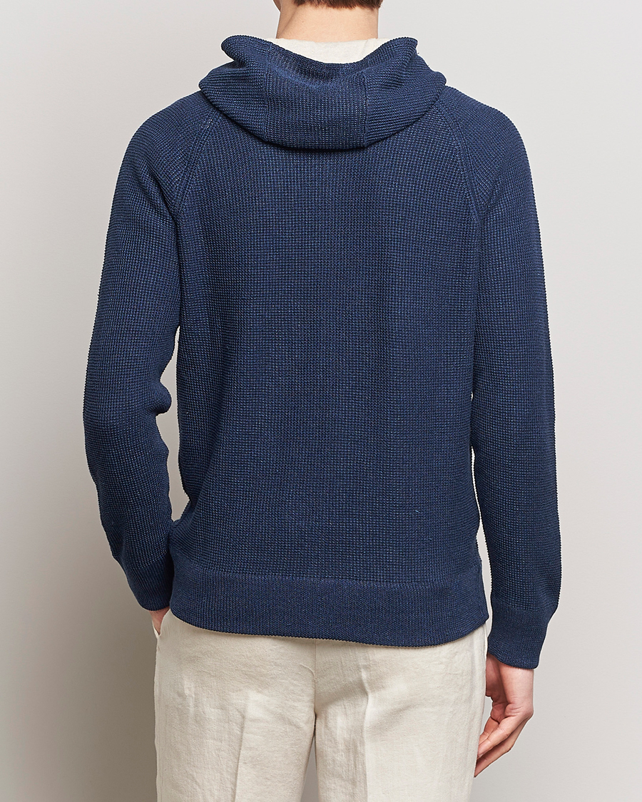 Heren | Truien | Gran Sasso | Linen/Cotton Knitted Hooded Full Zip Navy