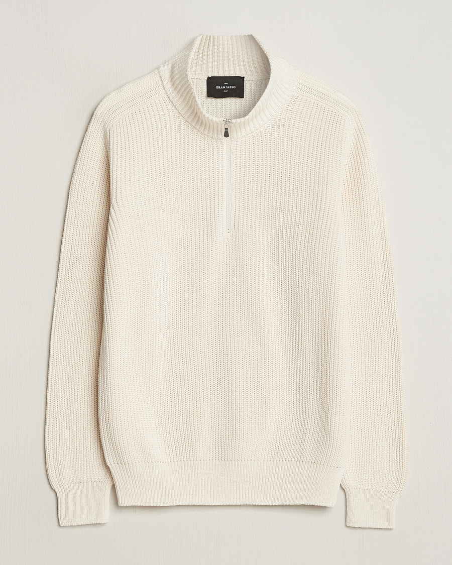 Heren | Truien | Gran Sasso | Cotton Heavy Knitted Half Zip Cream