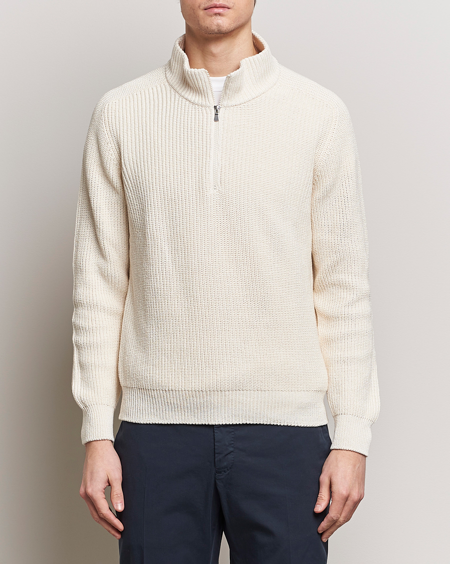 Heren | Truien | Gran Sasso | Cotton Heavy Knitted Half Zip Cream