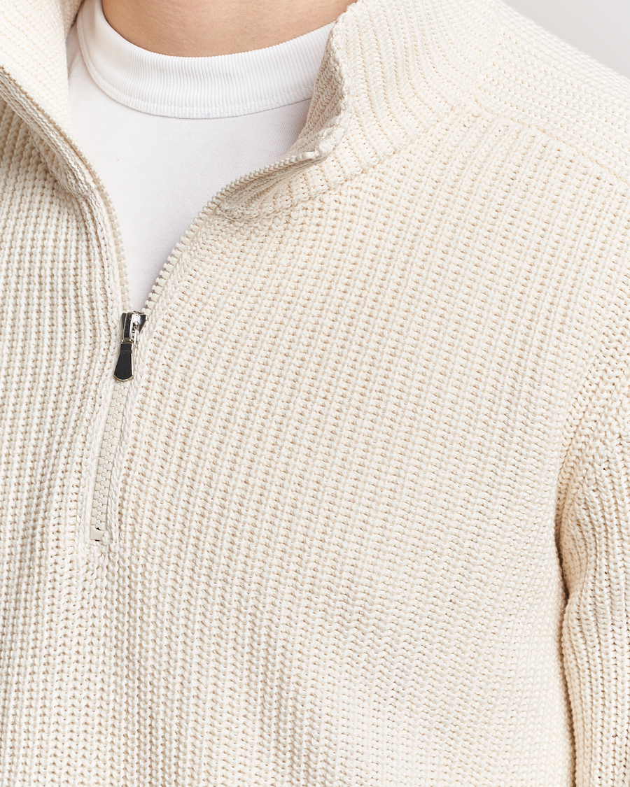 Heren | Truien | Gran Sasso | Cotton Heavy Knitted Half Zip Cream