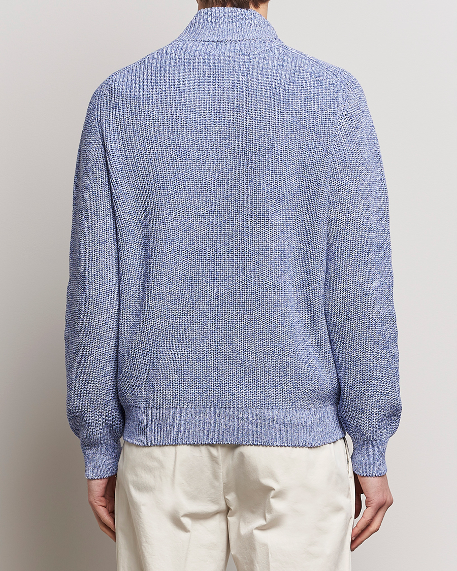 Heren | Truien | Gran Sasso | Cotton Heavy Knitted Half Zip Blue Melange